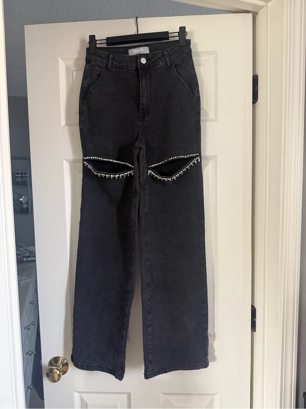 Black embellished wide-leg jeans - BlueB